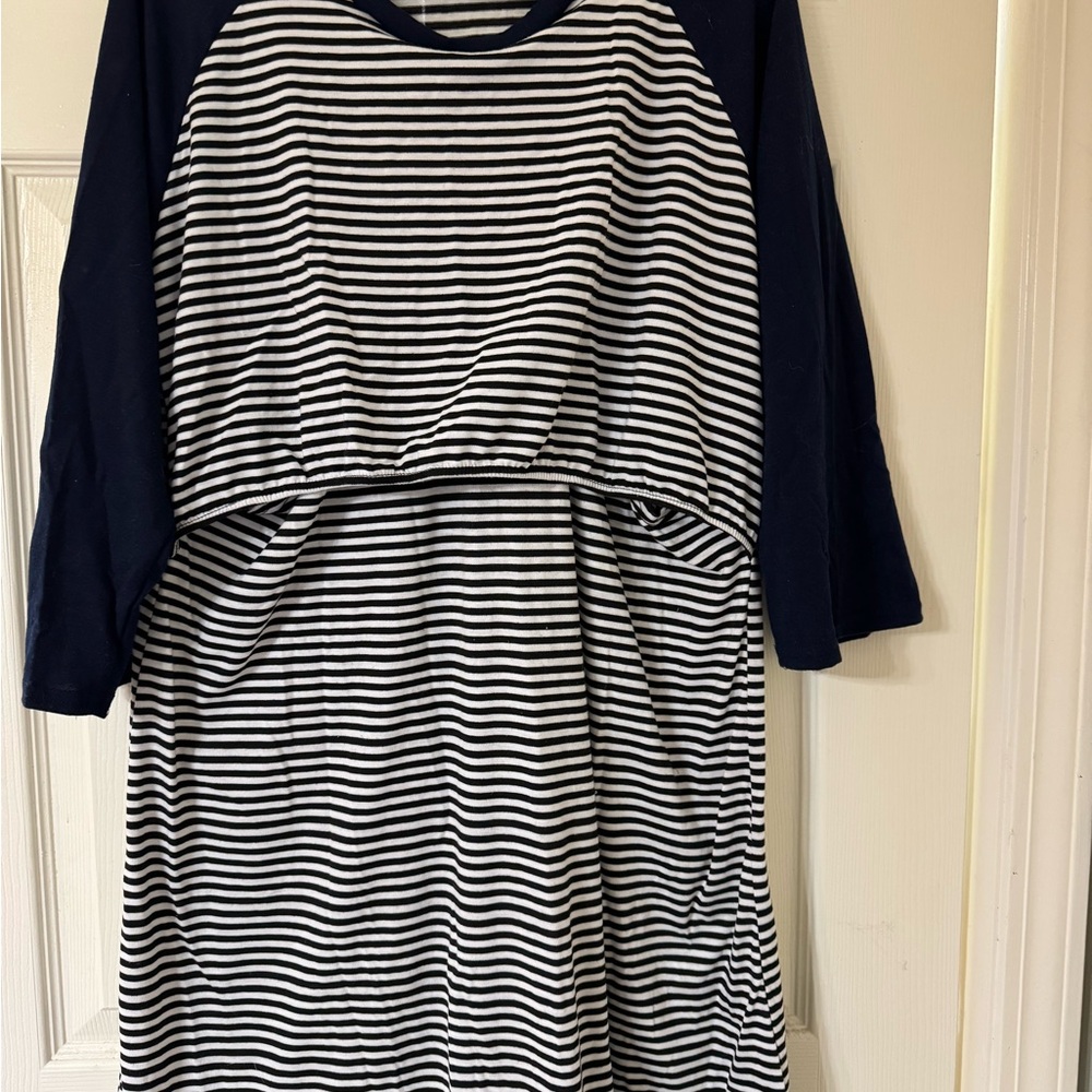 Striped Black and White Dress with 3/4 Sleeves